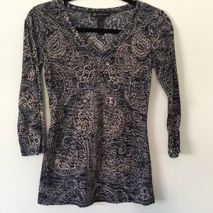 INC 3/4 sleeve Navy and tan top with sparkle